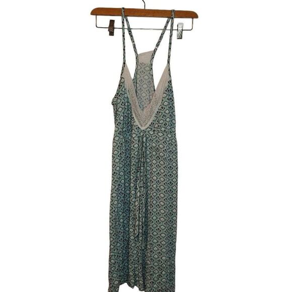 Lace Trim Abstract Print Boho Tunic Dress Top - Picture 1 of 8
